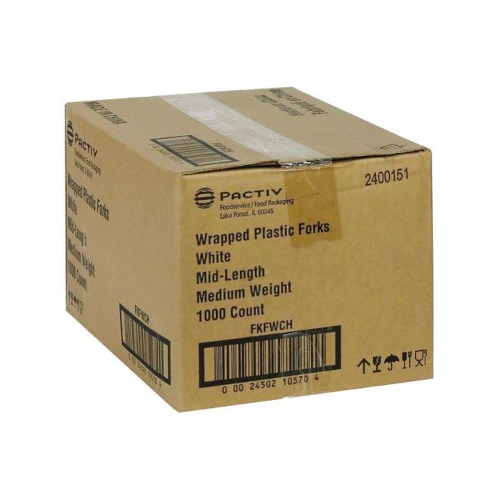 Fieldware Cutlery, Individually Wrapped, Mediumweight Fork, Plastic, White, 1,000/Carton. Picture 2