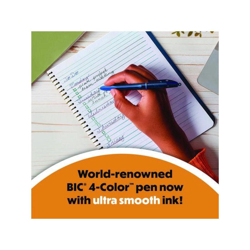 4-Color Smooth Multi-Color Ballpoint Pen, Retractable, Medium 1 mm, Black/Blue/Green/Red Ink, Black/Blue Barrel, 12/Pack. Picture 2