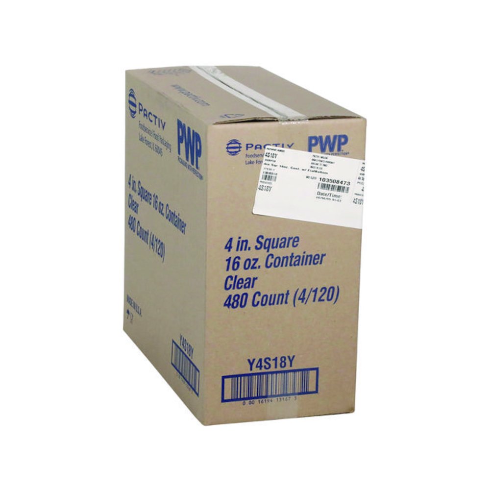 PET Square Container, 16 oz, 4 x 4 x 3, Clear, Plastic, 480/Carton. Picture 2