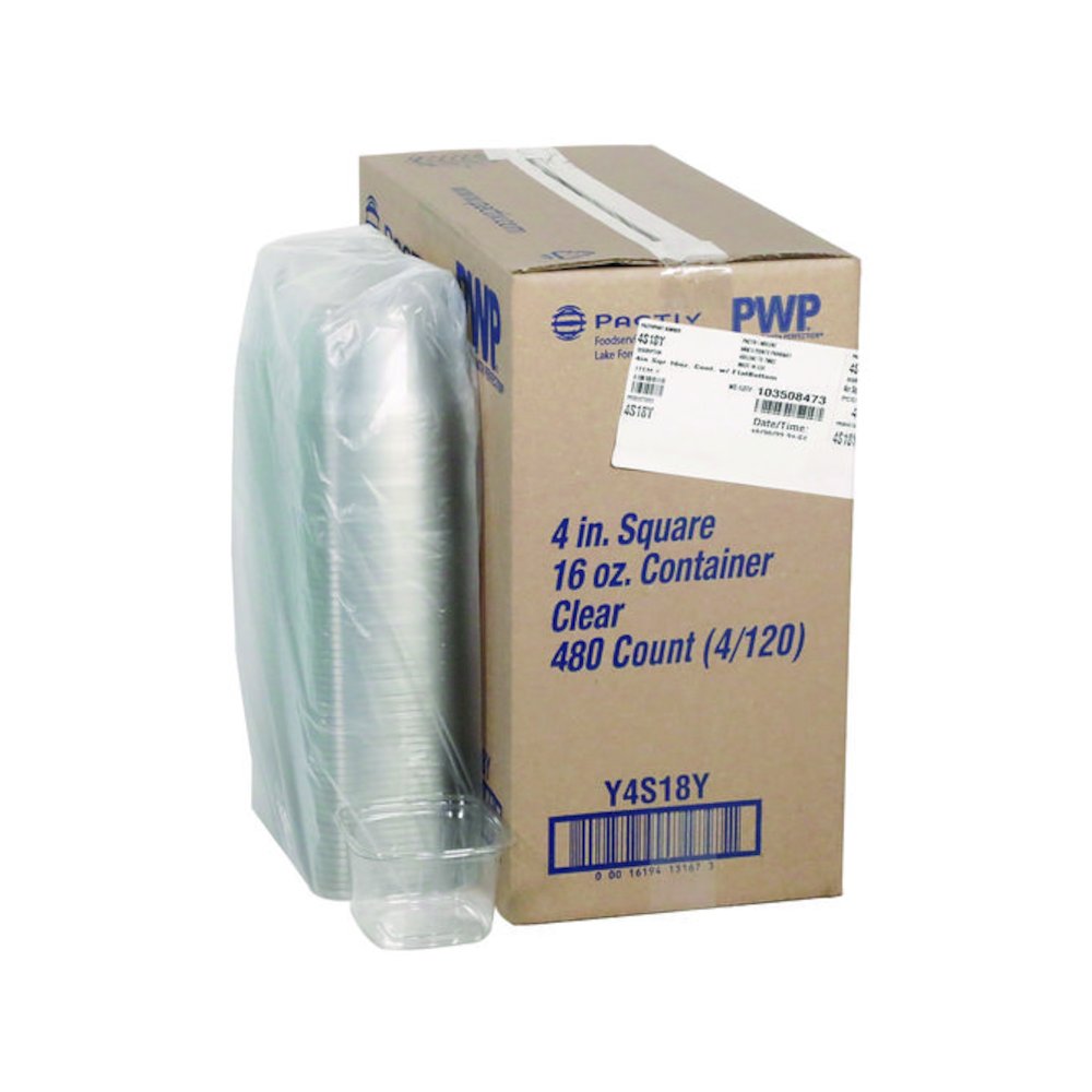 PET Square Container, 16 oz, 4 x 4 x 3, Clear, Plastic, 480/Carton. Picture 1