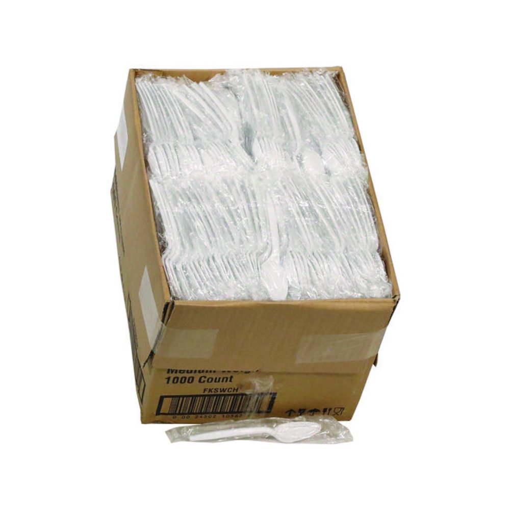 Fieldware Cutlery, Individually Wrapped, Mediumweight Spoon, Plastic, White, 1,000/Carton. Picture 1