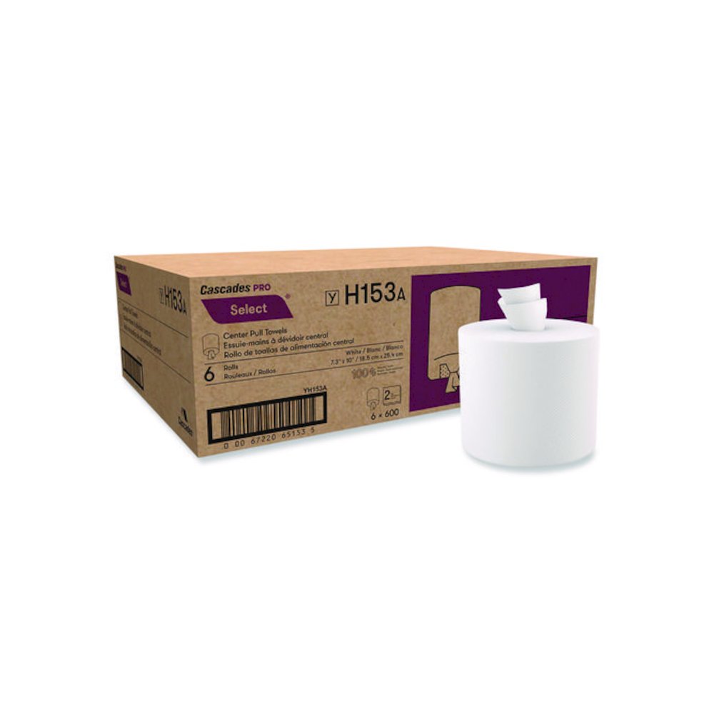 Select Center-Pull Paper Towels, 2-Ply, 7.3 x 10, White, 600/Roll, 6 Rolls/Carton. Picture 1