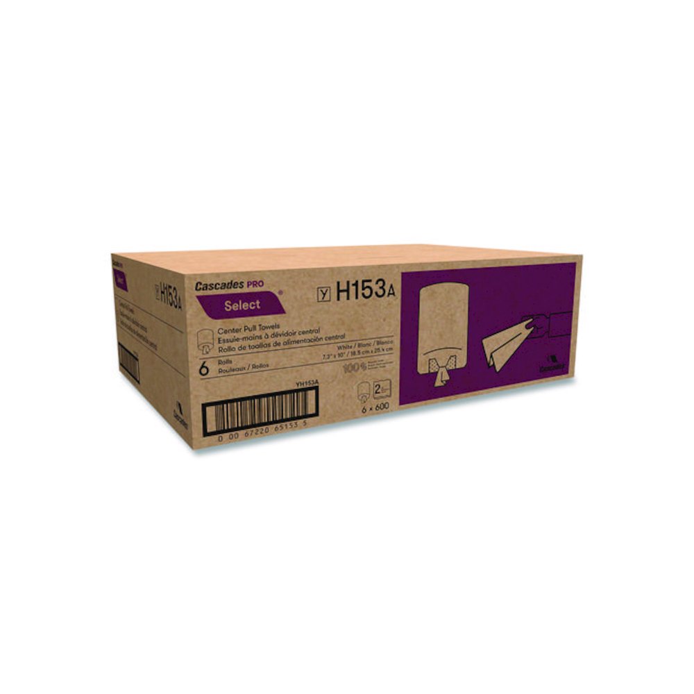 Select Center-Pull Paper Towels, 2-Ply, 7.3 x 10, White, 600/Roll, 6 Rolls/Carton. Picture 4