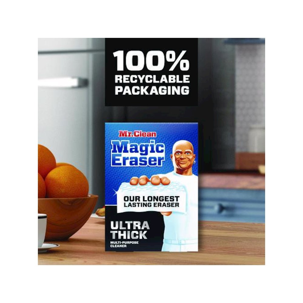 Magic Eraser, Ultra-Thick, 4.6 x 2.3, 1.2" Thick, White, 5/Pack, 2 Packs/Carton. Picture 3