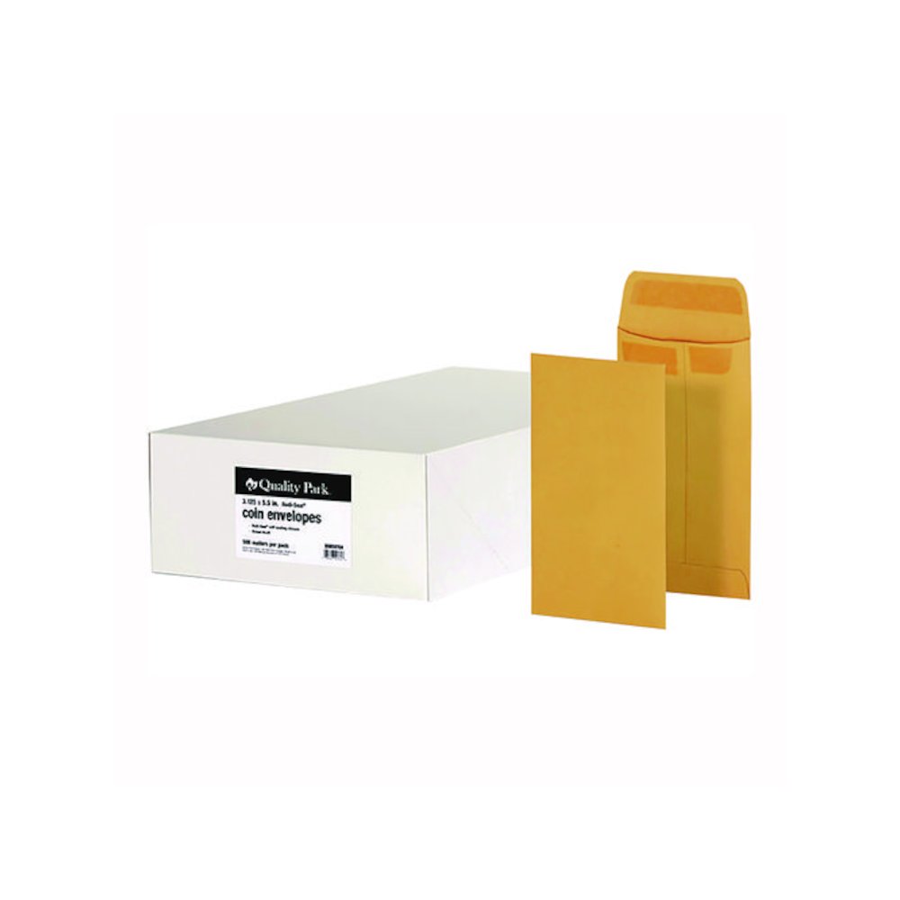 Redi-Seal Coin and Small Parts Envelope, #5, Square Flap, Redi-Seal Adhesive Closure, 3.13 x 5.25, Brown Kraft, 500/Box. Picture 1