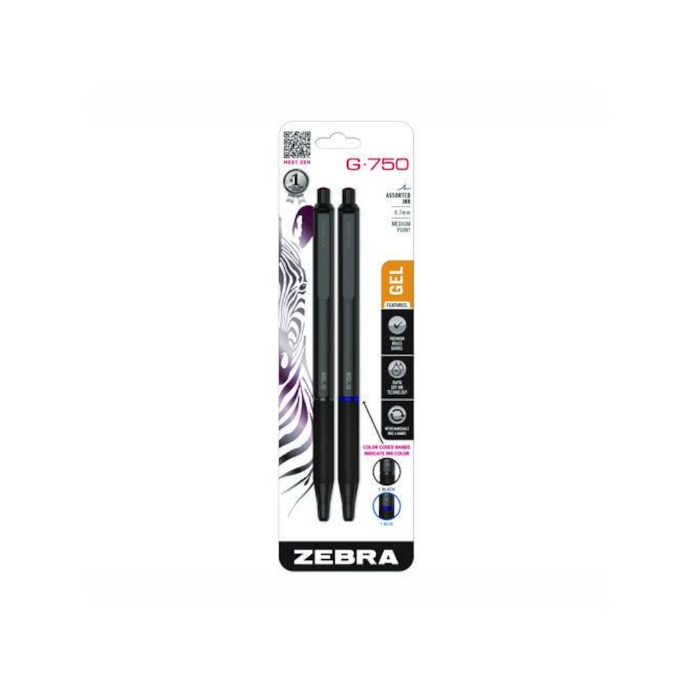 G-750 Gel Pen, Retractable, Medium 0.7 mm, Black; Blue Ink, Black Barrel, 2/Pack. Picture 1