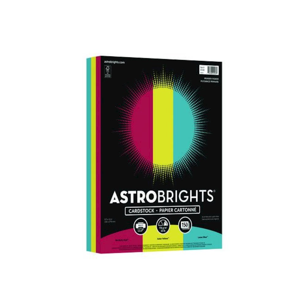 Color Cardstock -"Primary" Assortment, 65 lb Cover Weight, 8.5 x 11, Assorted Primary Colors, 150/Pack. Picture 1