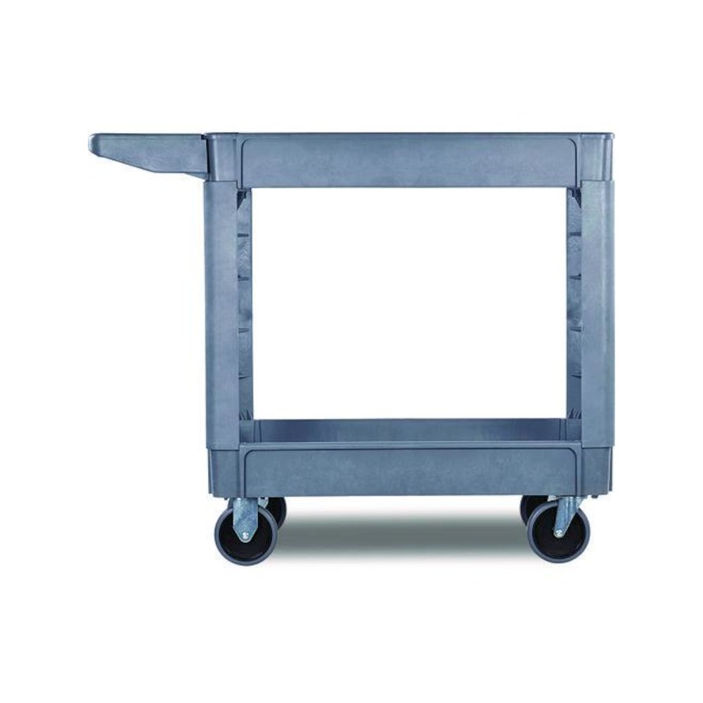 Two-Shelf Utility Cart, Plastic, 2 Shelves, 500 lb Capacity, 17.25" x 40" x 33.5", Gray. Picture 2