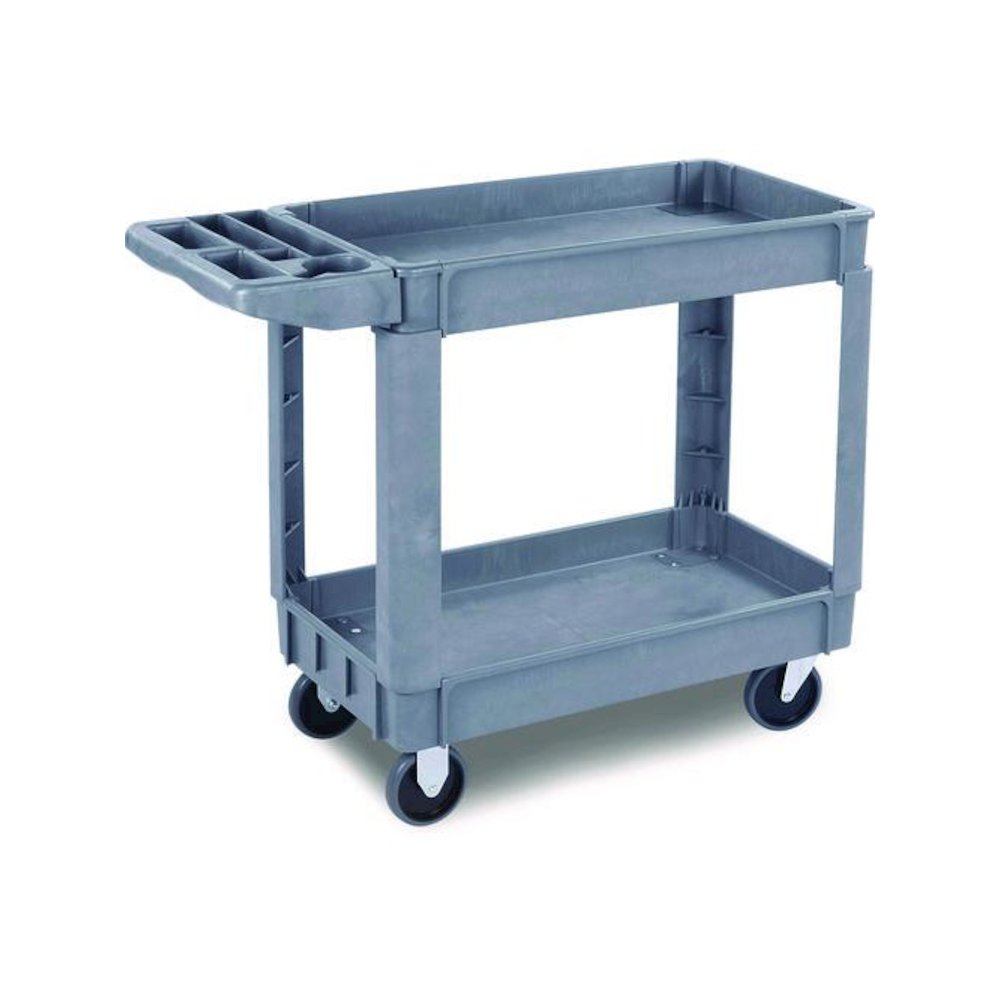 Two-Shelf Utility Cart, Plastic, 2 Shelves, 500 lb Capacity, 17.25" x 40" x 33.5", Gray. Picture 7