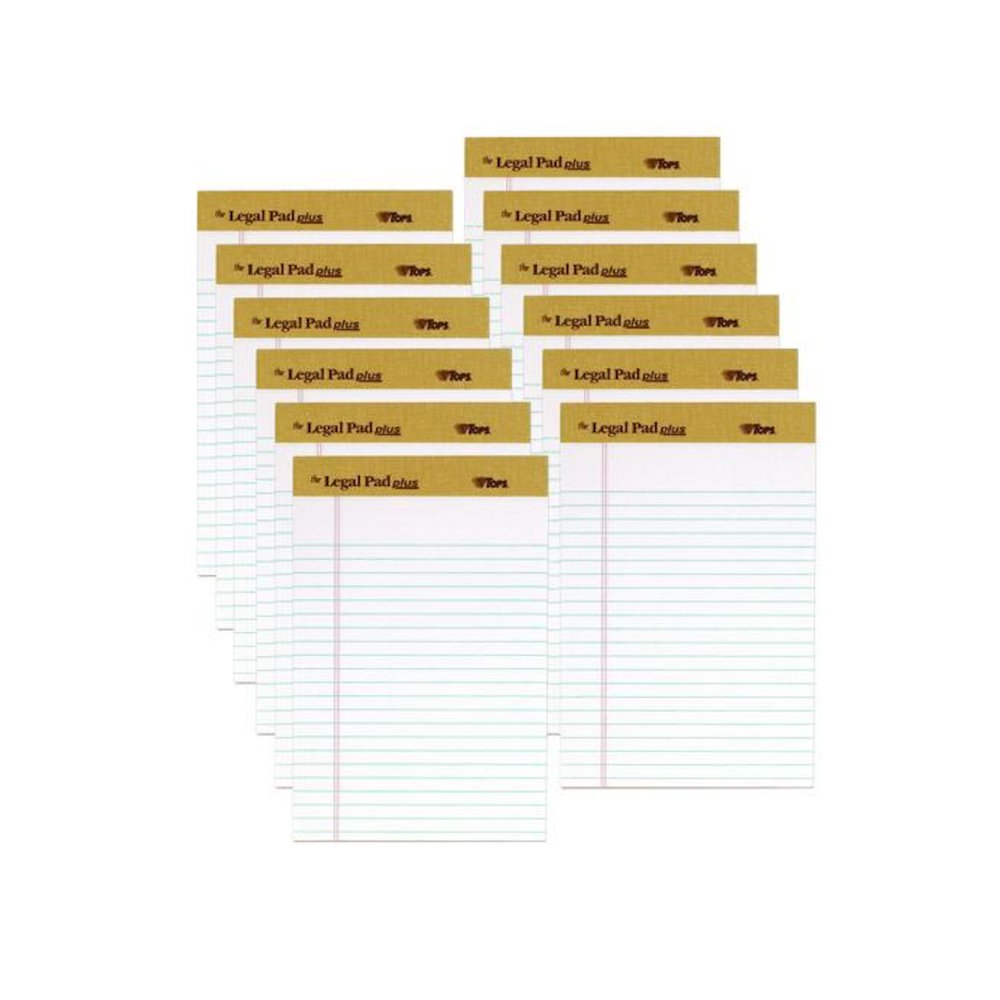 "The Legal Pad" Plus Ruled Perforated Pads with 40 pt. Back, Narrow Rule, 50 White 5 x 8 Sheets, Dozen. Picture 1
