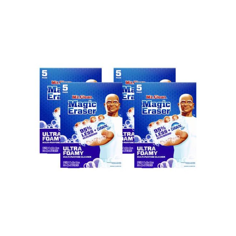 Magic Eraser, Ultra Foamy, 4.6 x 2.3, 0.7" Thick, White, 5/Pack, 4 Packs/Carton. Picture 1