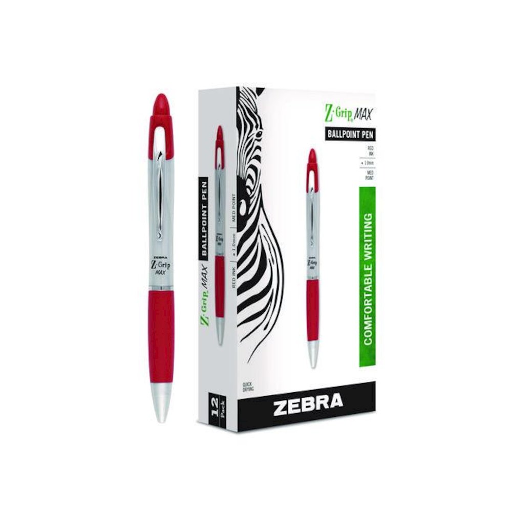 Z-Grip MAX Ballpoint Pen, Retractable, Medium 1 mm, Red Ink, Silver/Red Barrel, 12/Pack. Picture 2