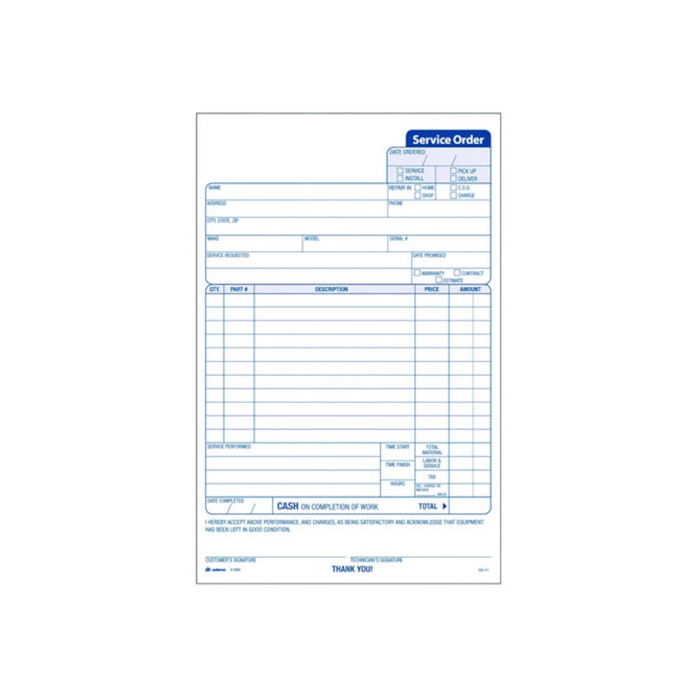 Work Order Form, Three-Part Carbonless, 5.66 x 9, 250 Sets/Pack. Picture 2