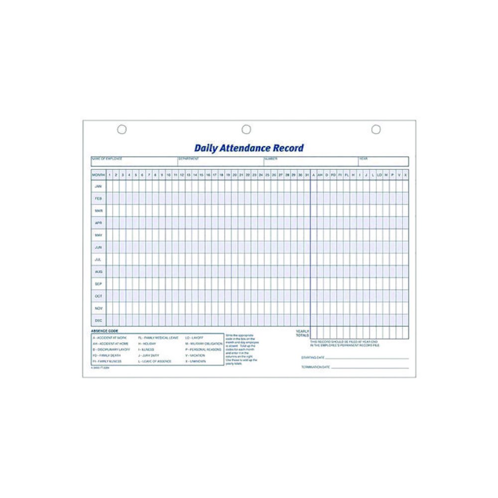 Attendance Records, One Part (No Copies), 11 x 8.5, 50 Forms Total. Picture 2