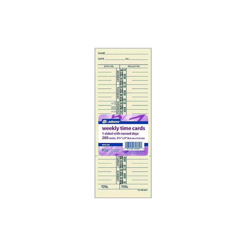 Time Cards for Acroprint, Amano and Lathem Time Clocks, One Side, Weekly, 3.38 x 9, 200/Pack. Picture 2