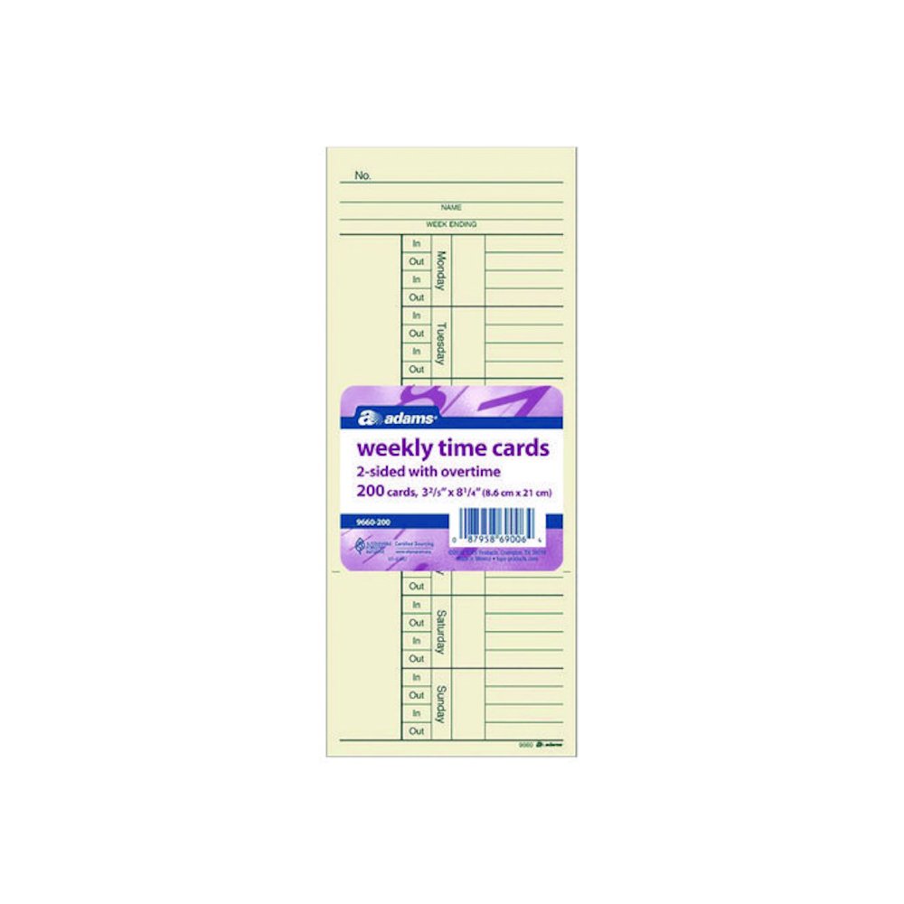 Time Cards for Acroprint, Amano and Lathem Time Clocks, Two Sides, 3.4 x 8.25, 200/Pack. Picture 2