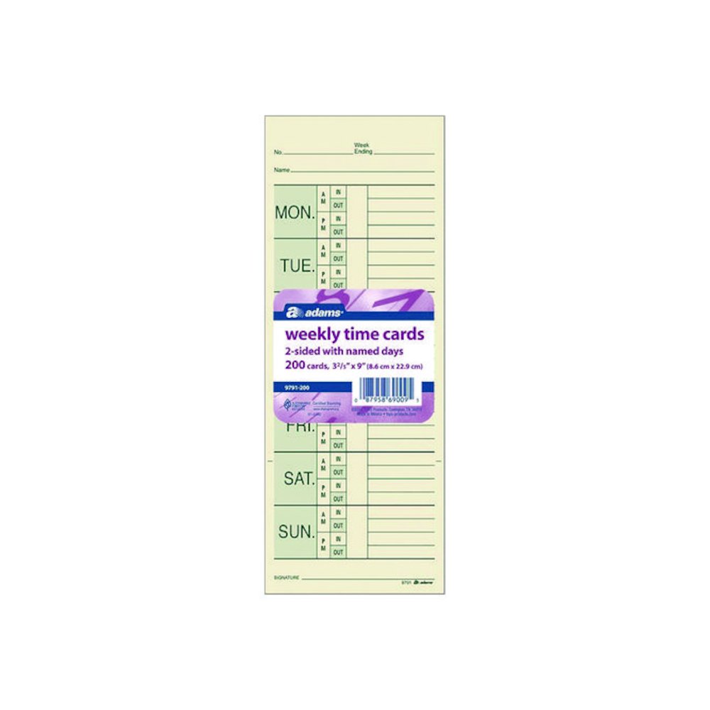 Time Cards for Pyramid 1000 Time Clock, Two Sides, 3.38 x 9, 200/Pack. Picture 2