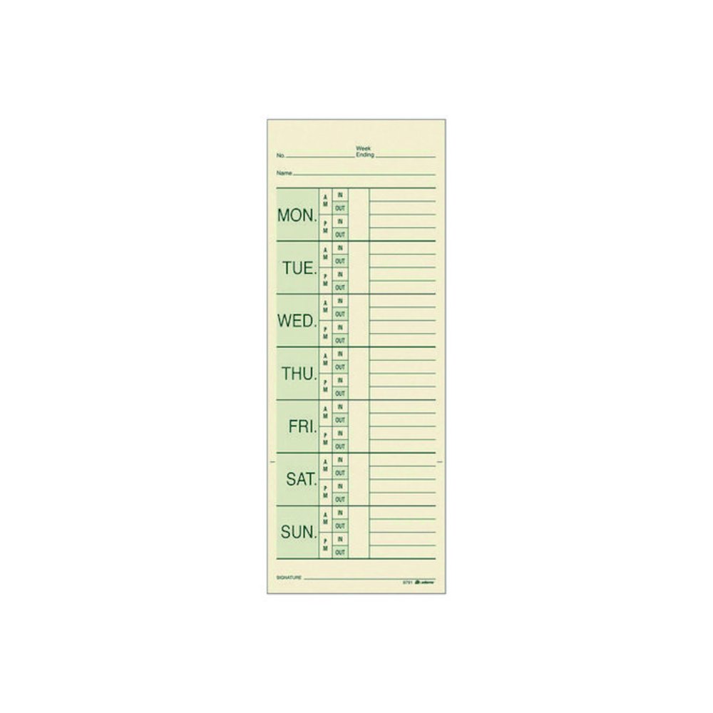 Time Cards for Pyramid 1000 Time Clock, Two Sides, 3.38 x 9, 200/Pack. Picture 1