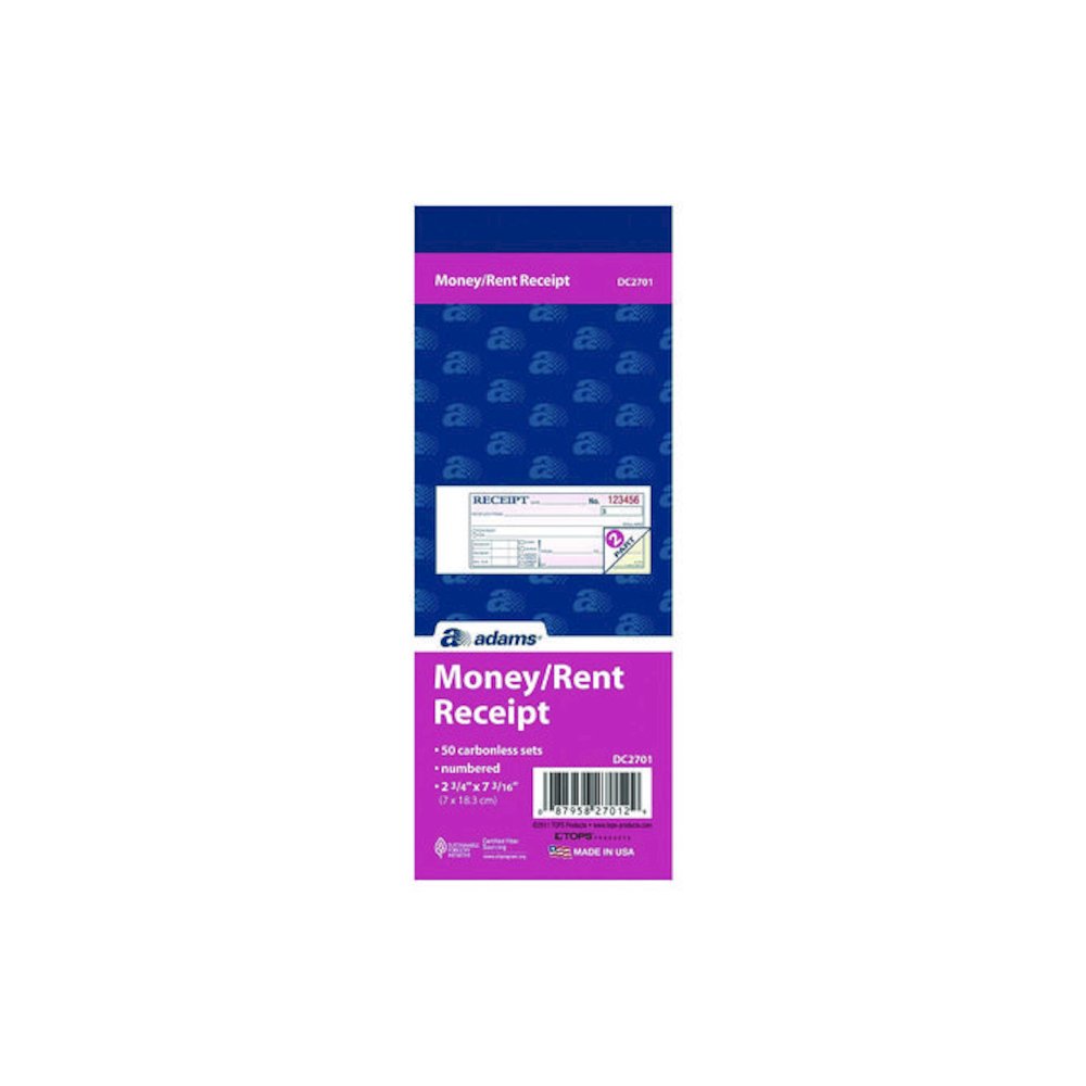 Money/Rent Receipt Book, Two-Part Carbonless, 6.69 x 2.75, 50 Receipts/Book, 5 Books/Pack. Picture 2