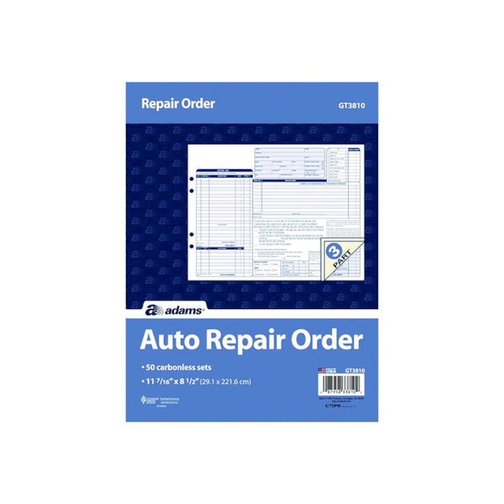 Multipart Auto Repair Work Order Forms with Checklist for Routine Jobs, Three-Part Carbonless, 10.94 x 8.5, 50 Forms Total. Picture 1
