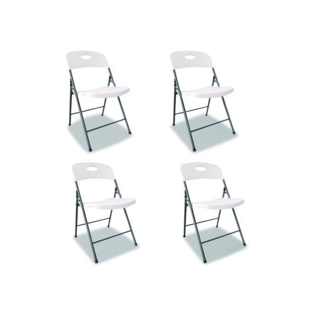Molded Resin Folding Chair, Supports Up to 225 lb, 18.19" Seat Height, White Seat, White Back, Dark Gray Base, 4/Carton. Picture 6