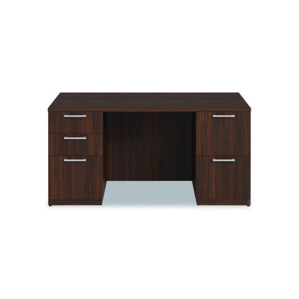 Alera Seville Series Double Pedestal Desk, 60" x 30" x 29", Mahogany. Picture 3