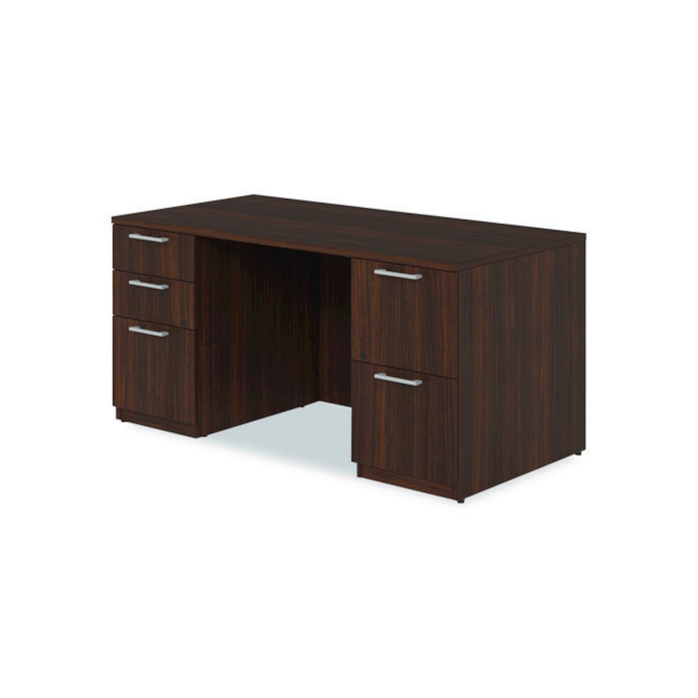 Alera Seville Series Double Pedestal Desk, 60" x 30" x 29", Mahogany. Picture 4