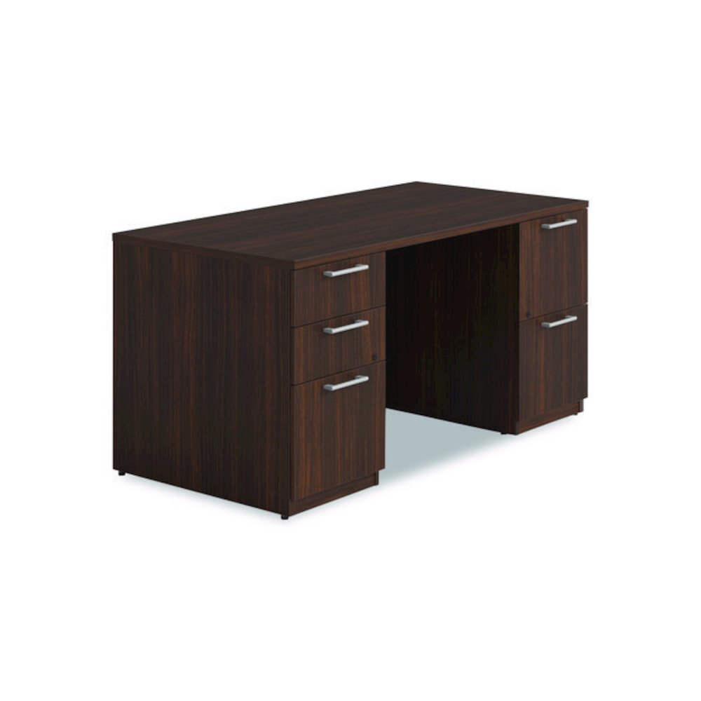 Alera Seville Series Double Pedestal Desk, 60" x 30" x 29", Mahogany. Picture 1