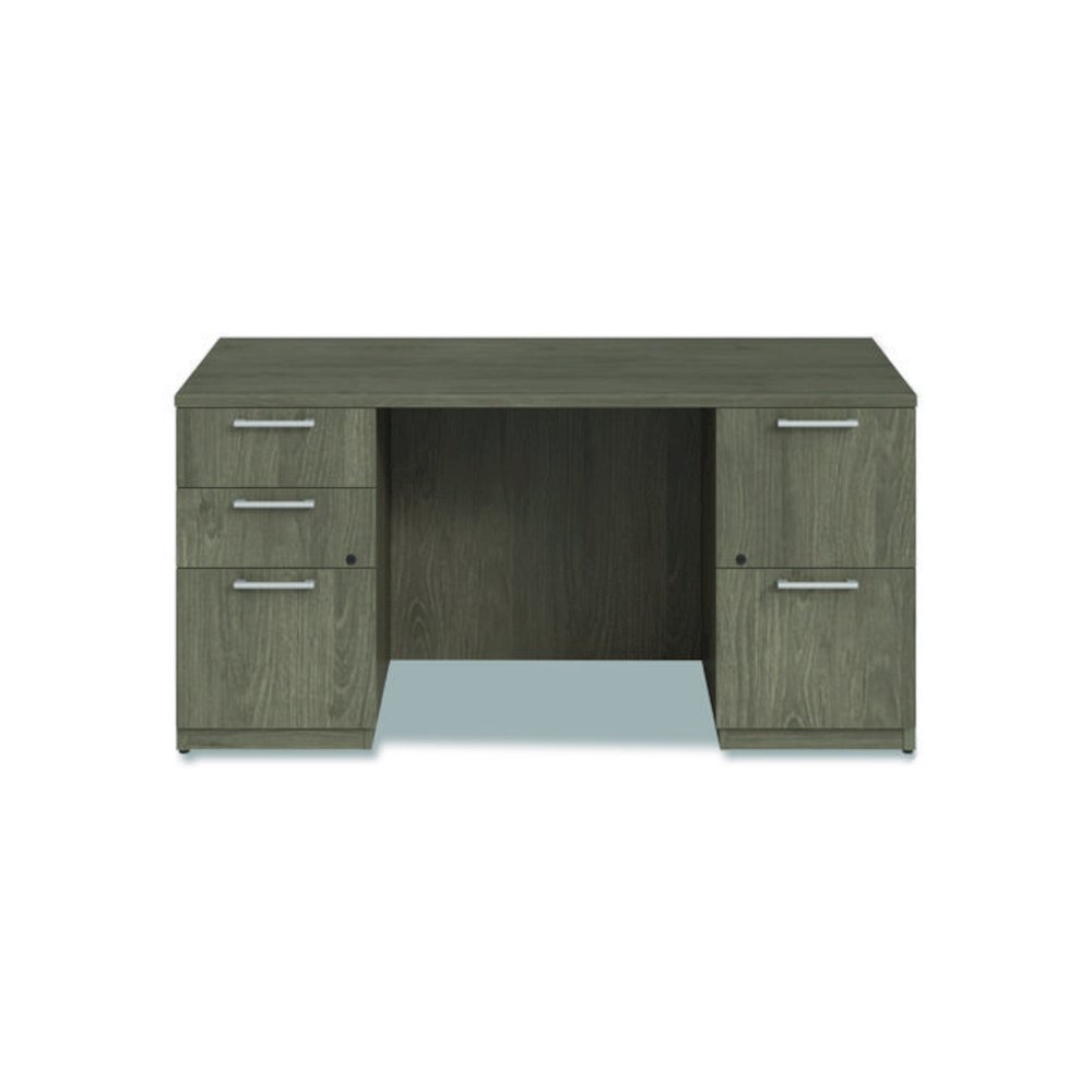 Alera Seville Series Double Pedestal Desk, 60" x 30" x 29", Walnut. Picture 3