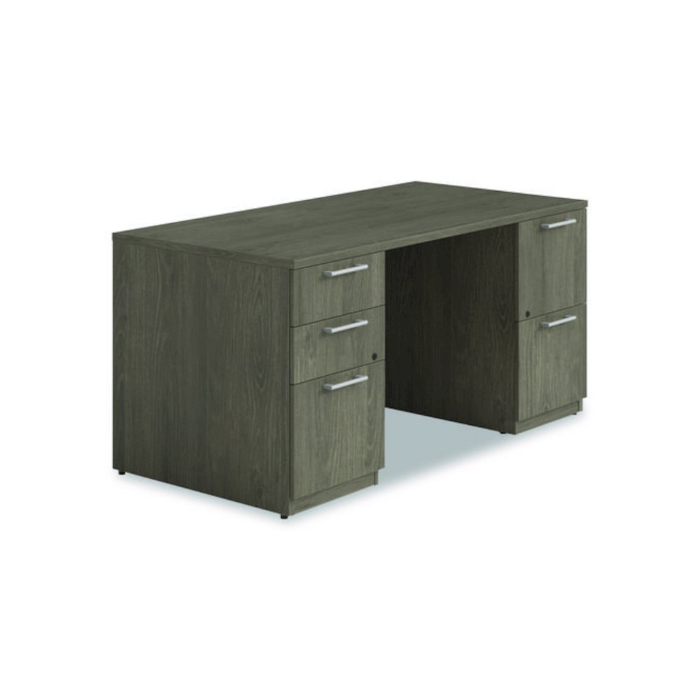 Alera Seville Series Double Pedestal Desk, 60" x 30" x 29", Walnut. Picture 1