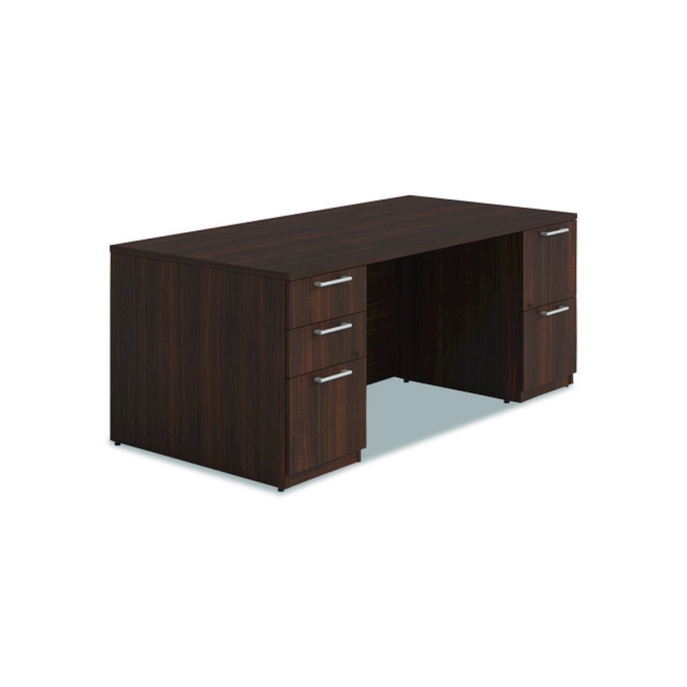 Alera Seville Series Double Pedestal Desk, 72" x 36" x 29", Mahogany. Picture 1