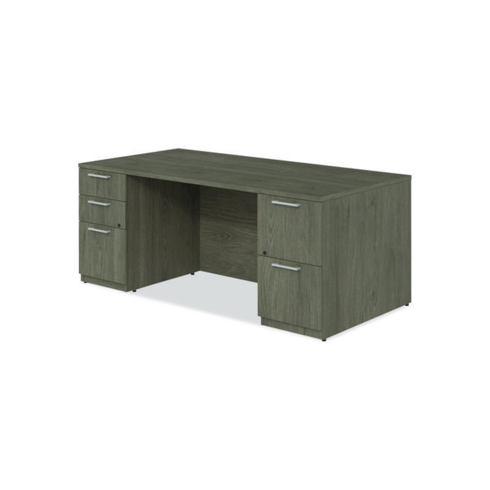 Alera Seville Series Double Pedestal Desk, 72" x 36" x 29", Walnut. Picture 4