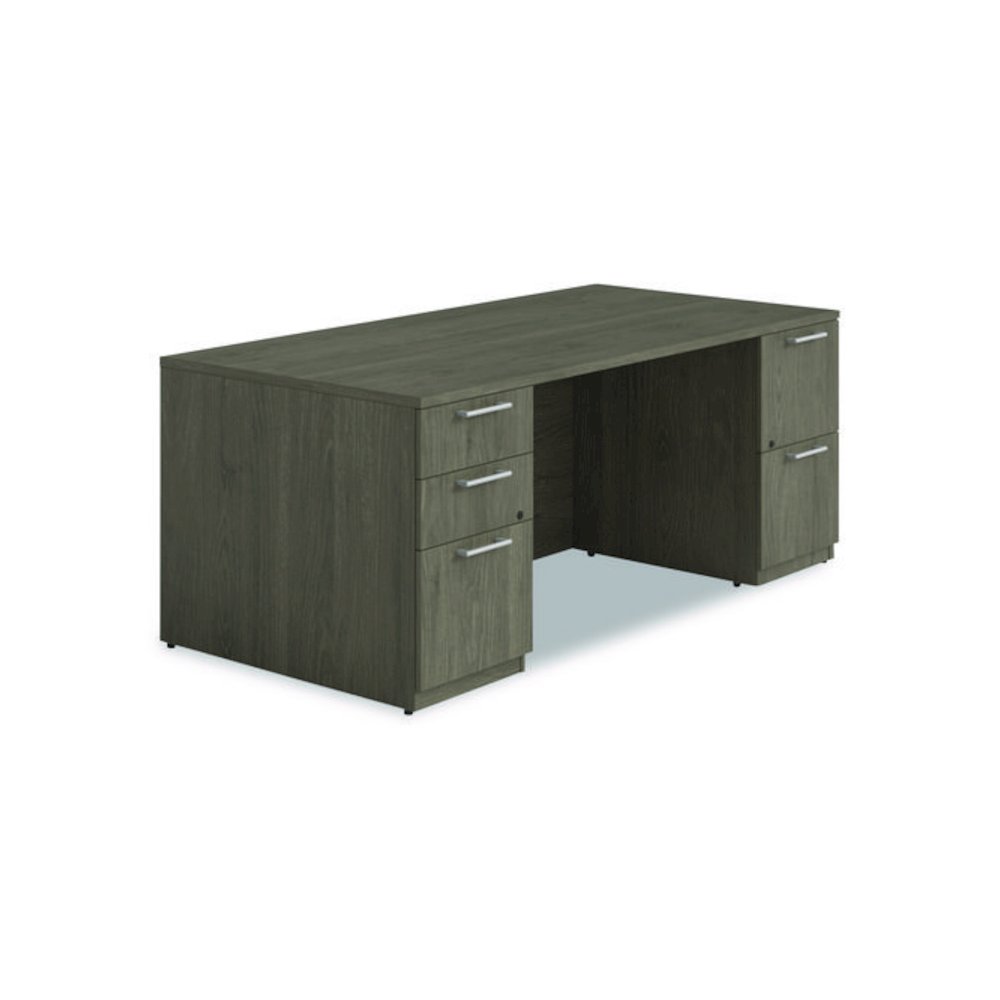 Alera Seville Series Double Pedestal Desk, 72" x 36" x 29", Walnut. Picture 1