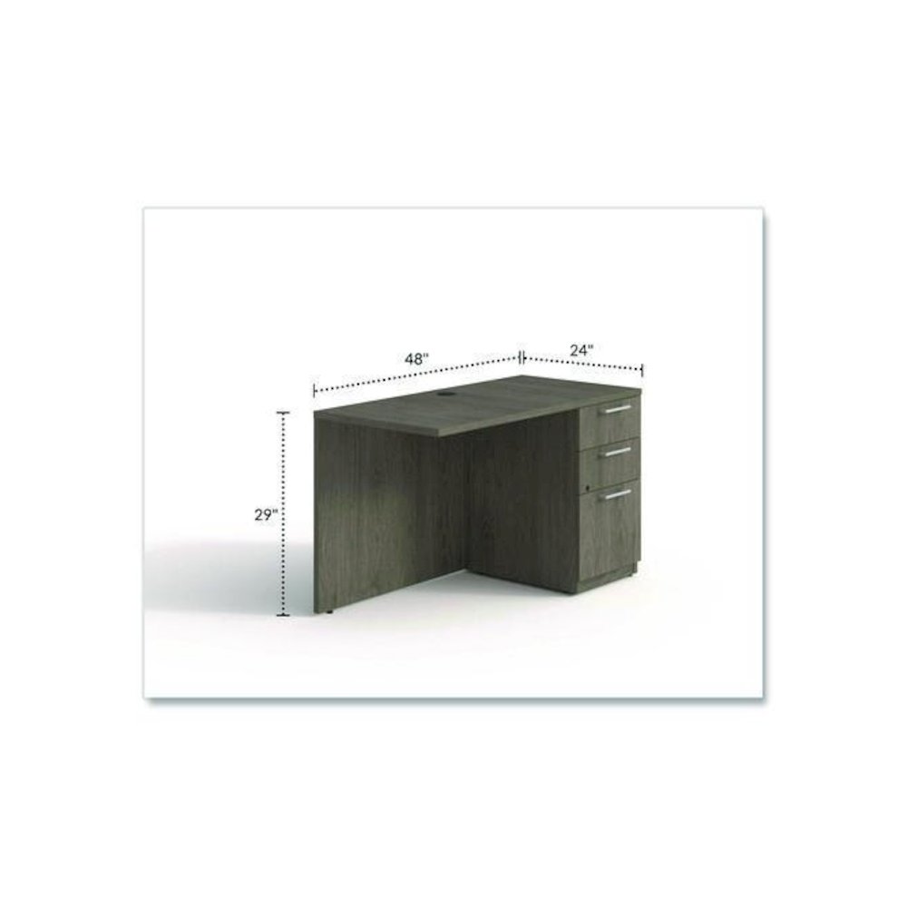 Alera Seville Series Desk Return with Pedestal, Right, 48" x 24" x 29", Walnut. Picture 2