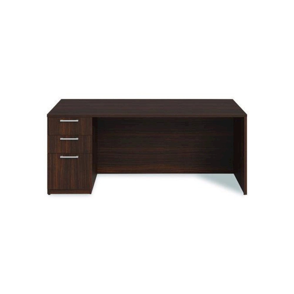 Alera Seville Series Single Pedestal Desk, Left Pedestal, 72" x 36" x 29", Mahogany. Picture 3