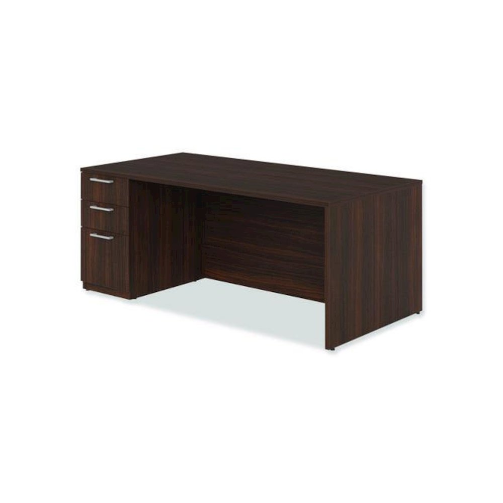 Alera Seville Series Single Pedestal Desk, Left Pedestal, 72" x 36" x 29", Mahogany. Picture 4