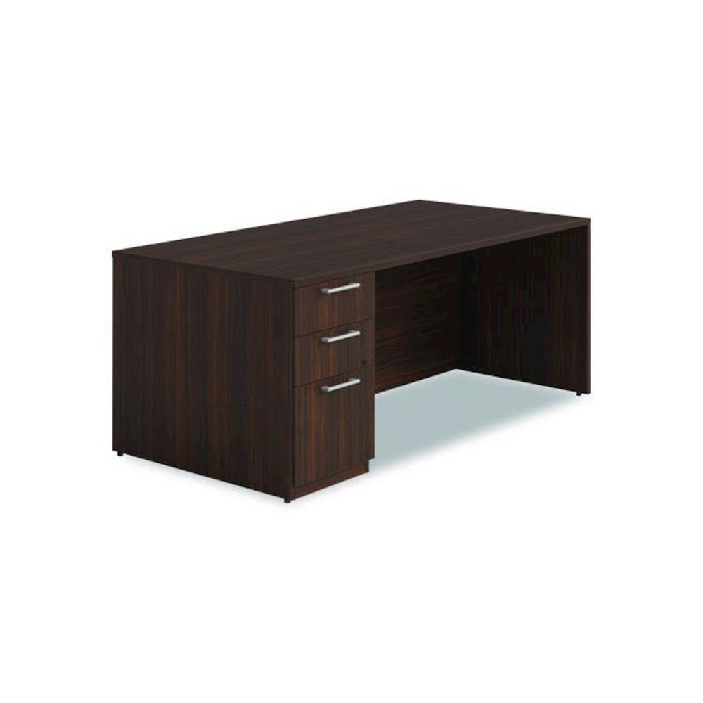 Alera Seville Series Single Pedestal Desk, Left Pedestal, 72" x 36" x 29", Mahogany. Picture 1