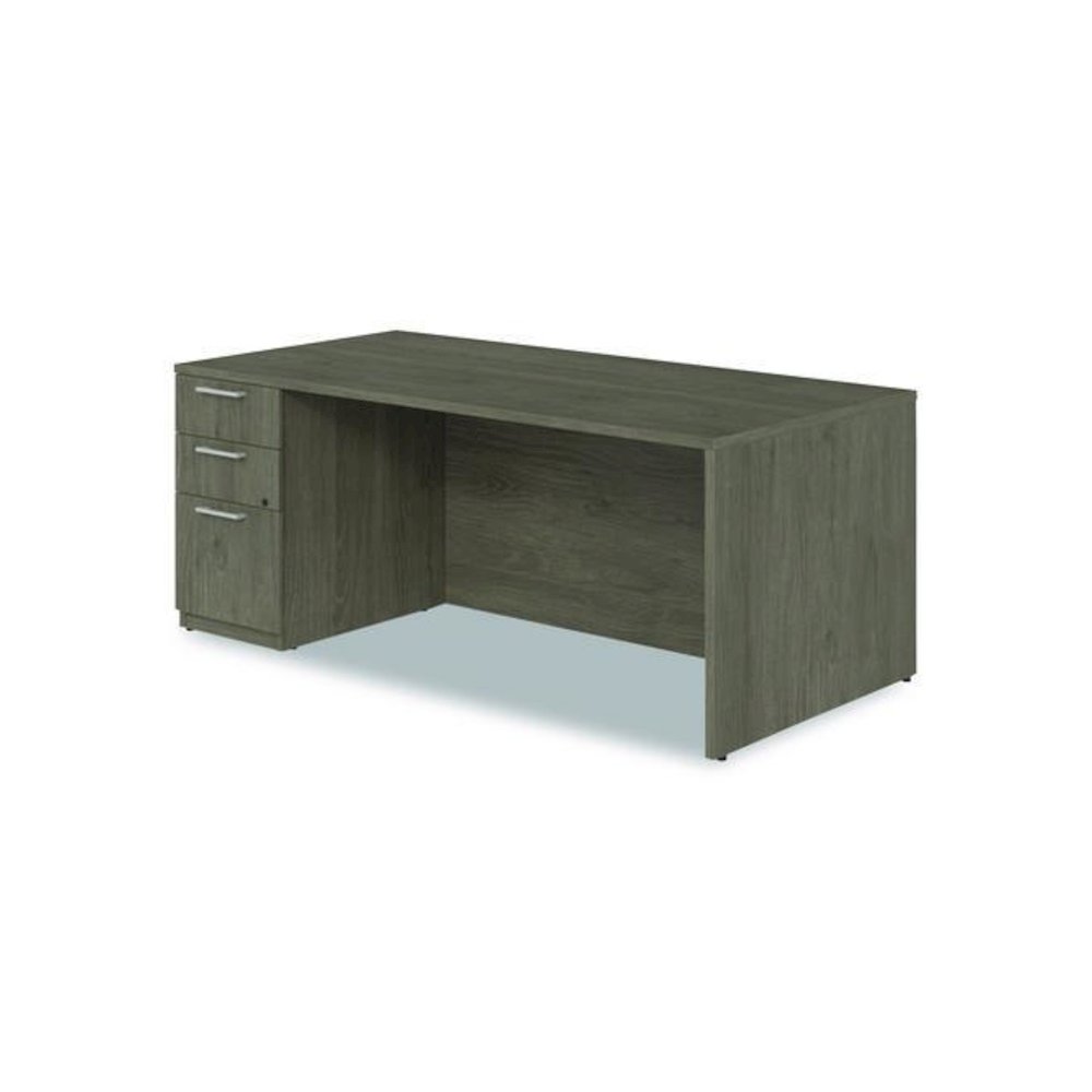 Alera Seville Series Single Pedestal Desk, Left Pedestal, 72" x 36" x 29", Walnut. Picture 4