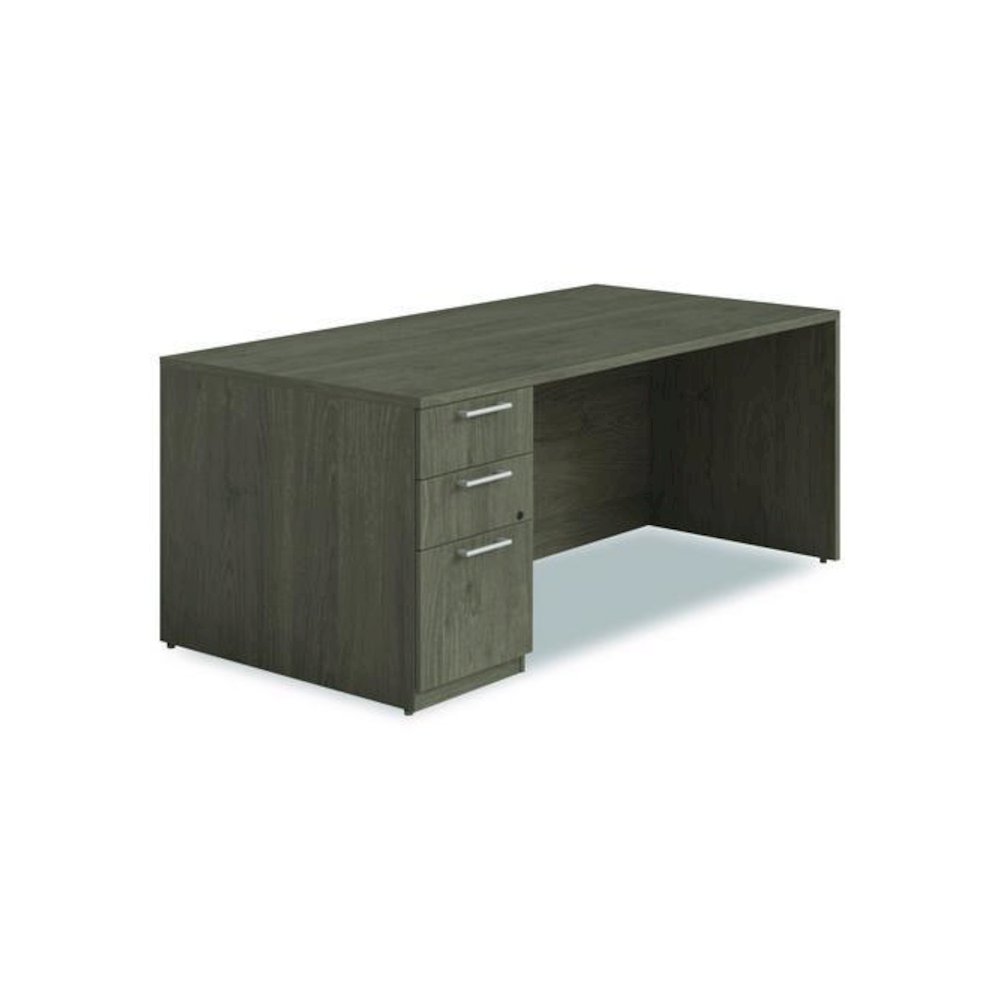 Alera Seville Series Single Pedestal Desk, Left Pedestal, 72" x 36" x 29", Walnut. Picture 1