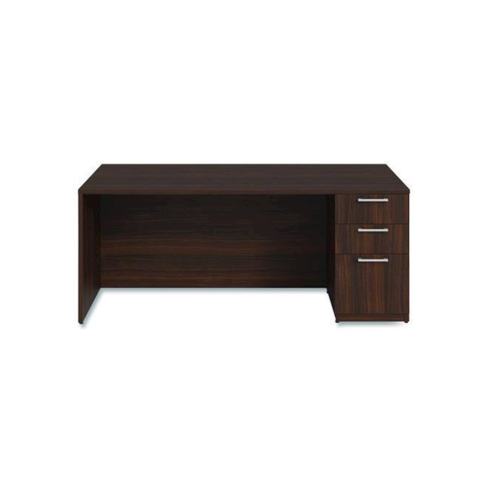 Alera Seville Series Single Pedestal Desk, Right Pedestal, 72" x 36" x 29", Mahogany. Picture 3