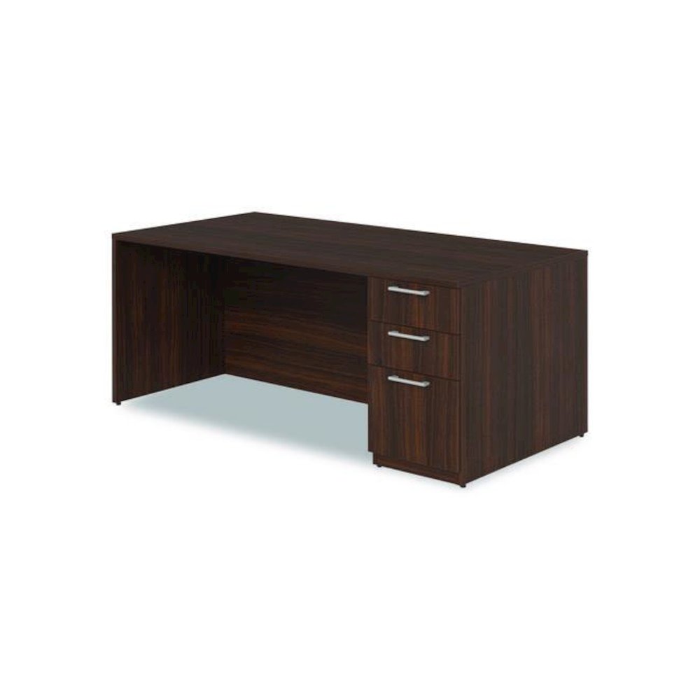 Alera Seville Series Single Pedestal Desk, Right Pedestal, 72" x 36" x 29", Mahogany. Picture 4