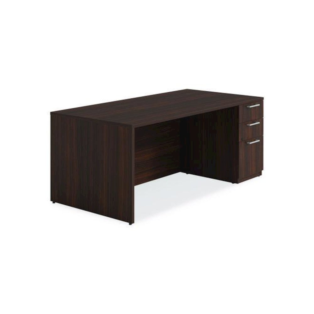 Alera Seville Series Single Pedestal Desk, Right Pedestal, 72" x 36" x 29", Mahogany. Picture 1
