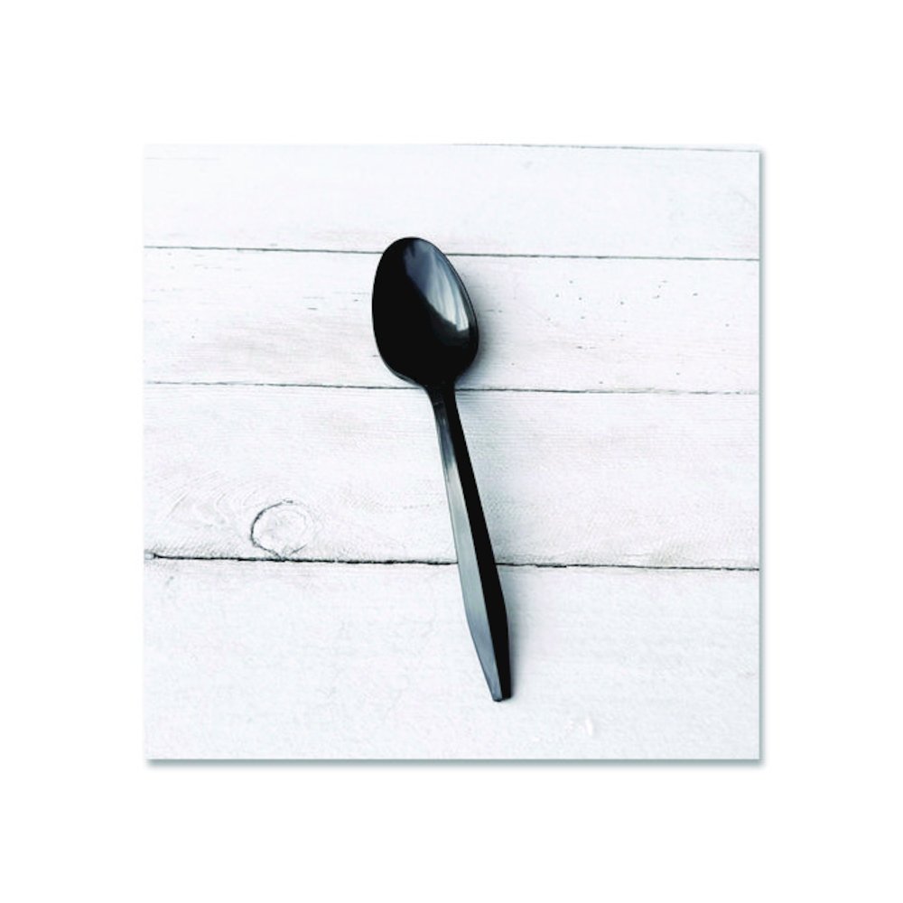 Mediumweight Polypropylene Cutlery, Spoon, Plastic, Black, 1,000/Carton. Picture 2