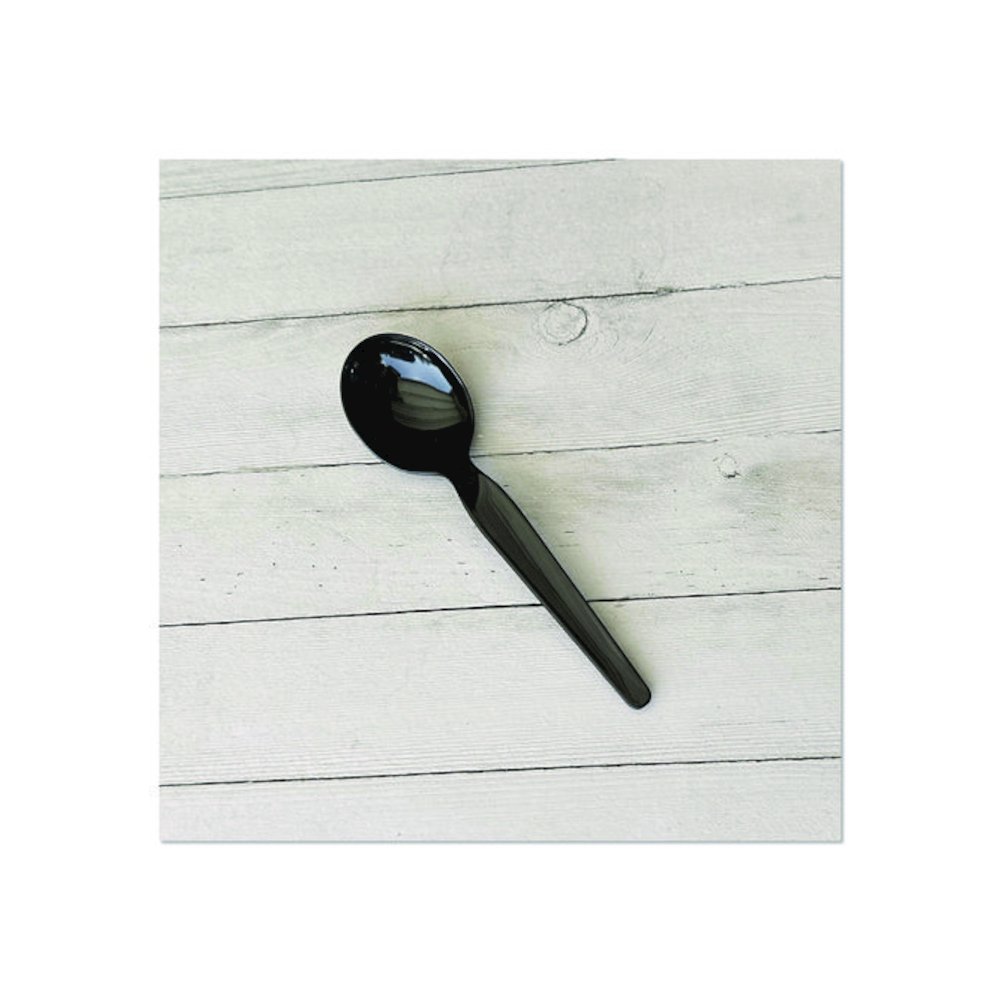 Heavyweight Polypropylene Cutlery, Soup Spoon, Plastic, Black, 1,000/Carton. Picture 2