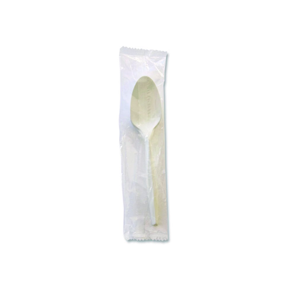 Heavyweight Wrapped Polystyrene Cutlery, Spoon, Plastic, White, 1,000/Carton. Picture 1