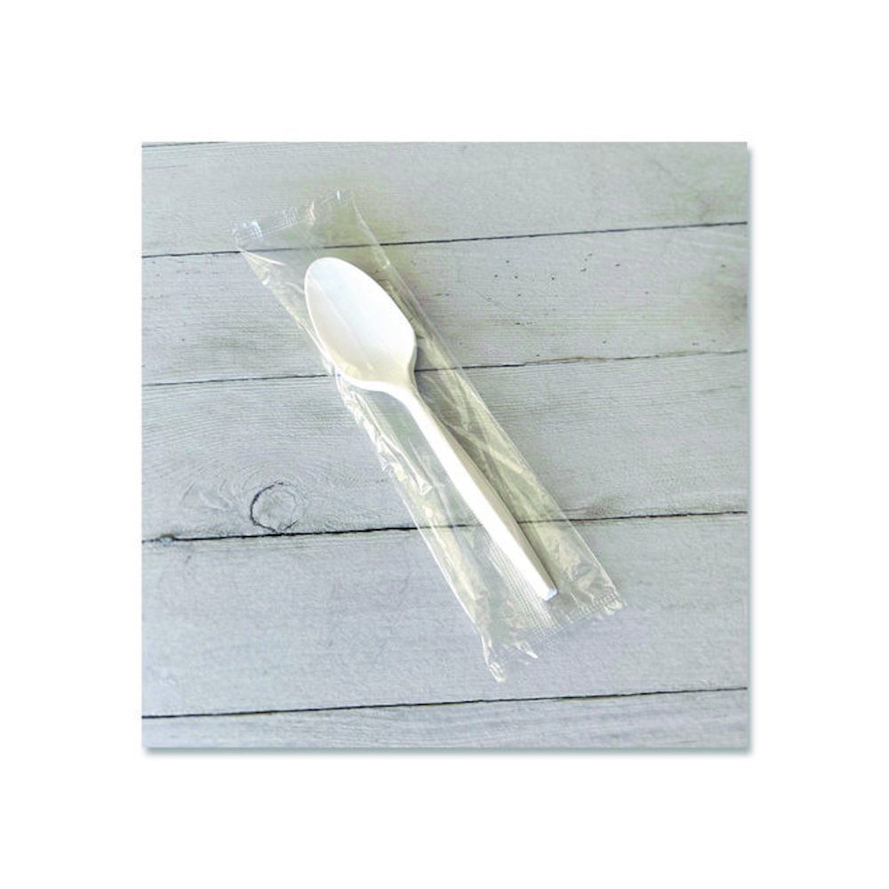 Heavyweight Wrapped Polystyrene Cutlery, Spoon, Plastic, White, 1,000/Carton. Picture 3