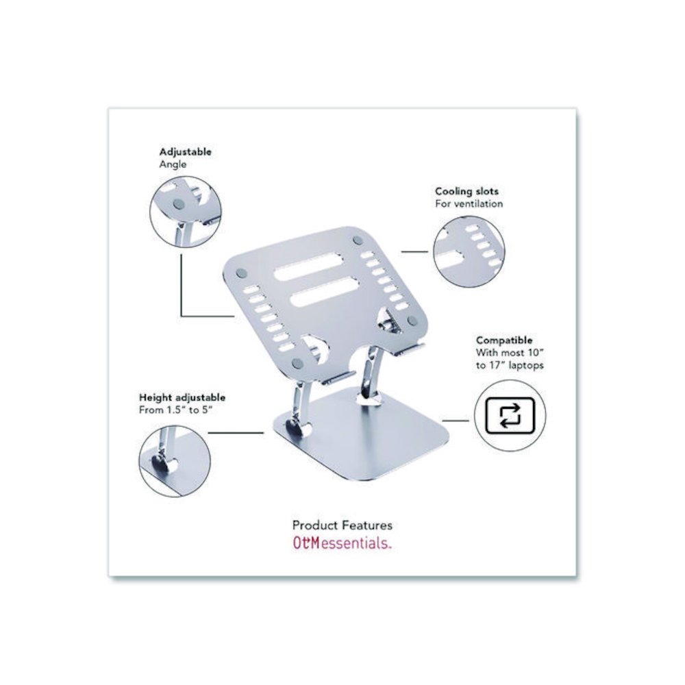 Adjustable Laptop Riser Stand, 10.62" x 9" x 1.5" to 5", Silver. Picture 3