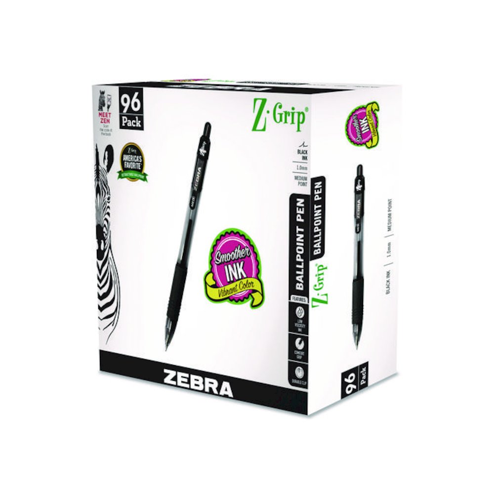 Z-Grip Ballpoint Pen, Retractable, Medium, 1 mm, Black Ink, Clear/Black Barrel, 96/Pack. Picture 1
