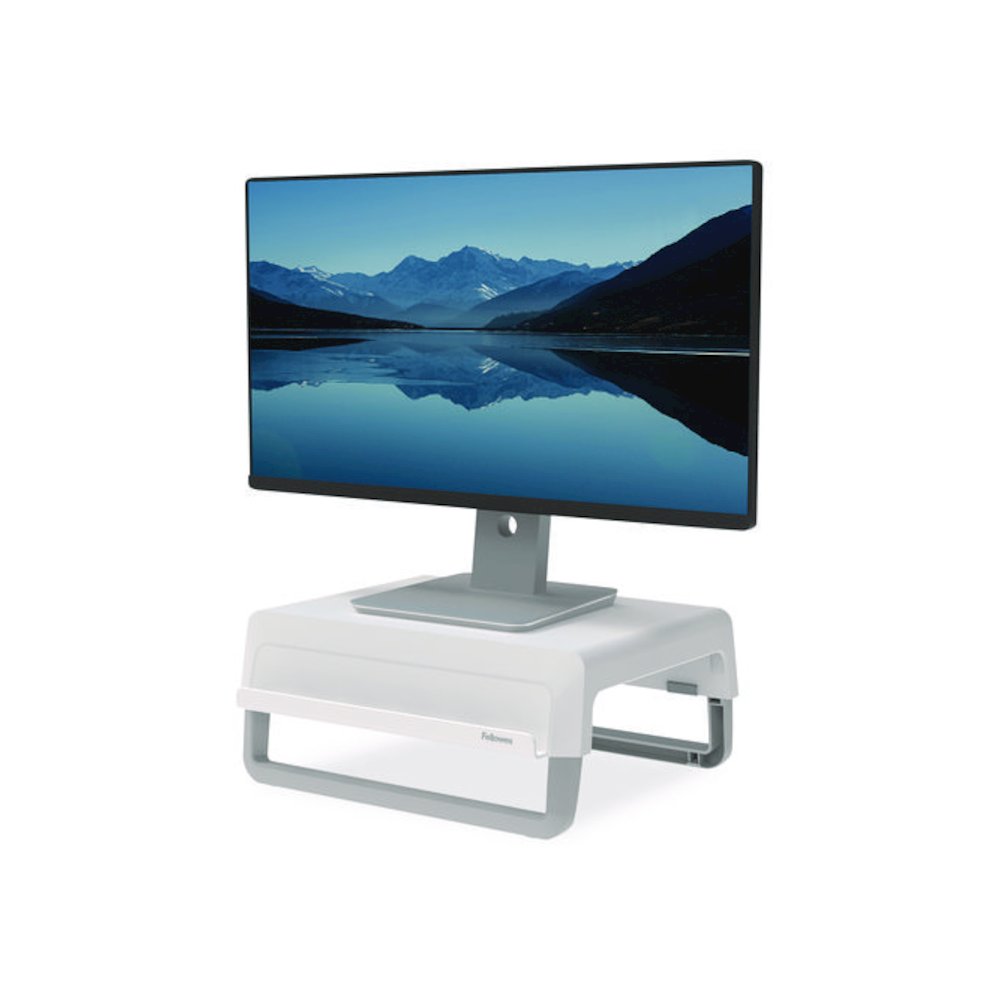 Breyta Monitor Stand, 13.94" x 11.97" x 3.23" to 5.9", White, Supports 33 lb. Picture 7