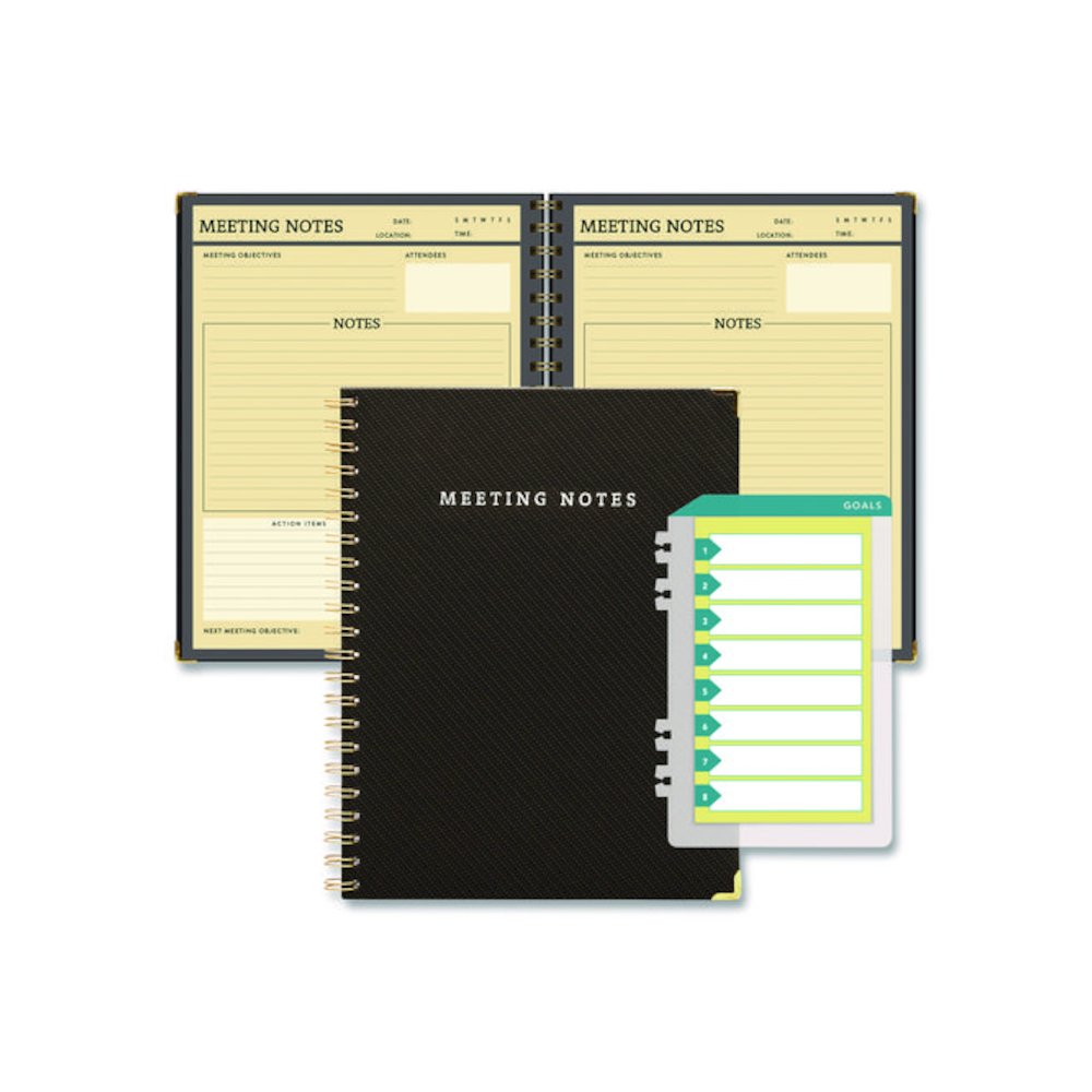 Meeting Notes Book, Space for Up to 159 Meetings, Meeting-Minutes/Notes Format, Black/Gold Cover, (80) 11 x 8.5 Sheets. Picture 2